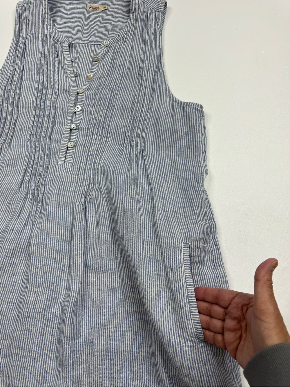 Faherty Isha 100% Linen Pintuck Shift Dress With Pockets Womens Medium - Picture 9 of 13